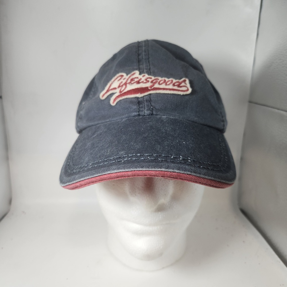 Life is Good Hat Navy Blue Red Script Logo Adjustable Baseball Cap